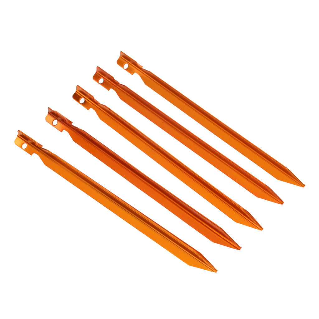 5 Piece Outdoor Camping Fishing Awning 18cm Aluminum Tent Stakes Pegs Orange