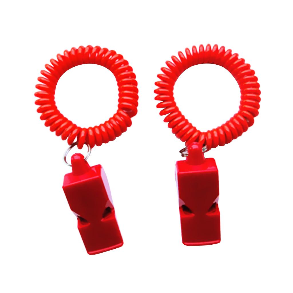 2 Pieces Survival Safety Whistle Wrist Coil Emergency Scuba Diving Red