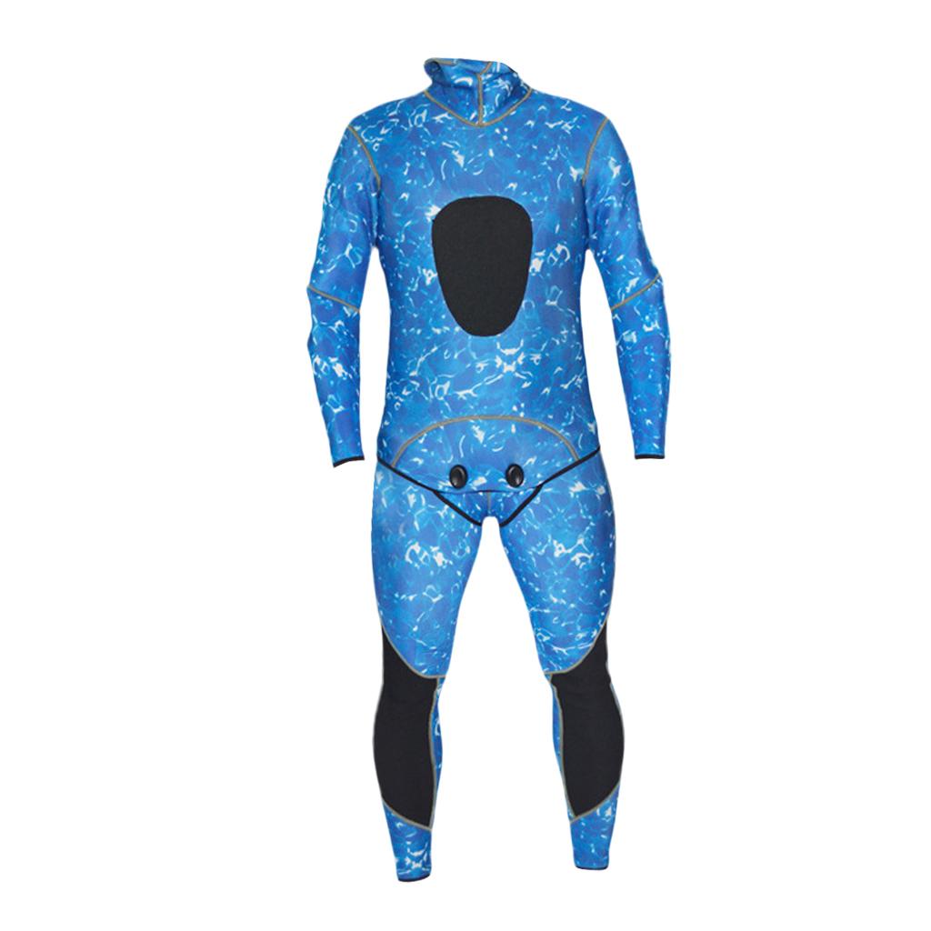 Mens Camo Full Body 2-Piece Set 3mm Neoprene Diving Wetsuit XXL Blue Camo