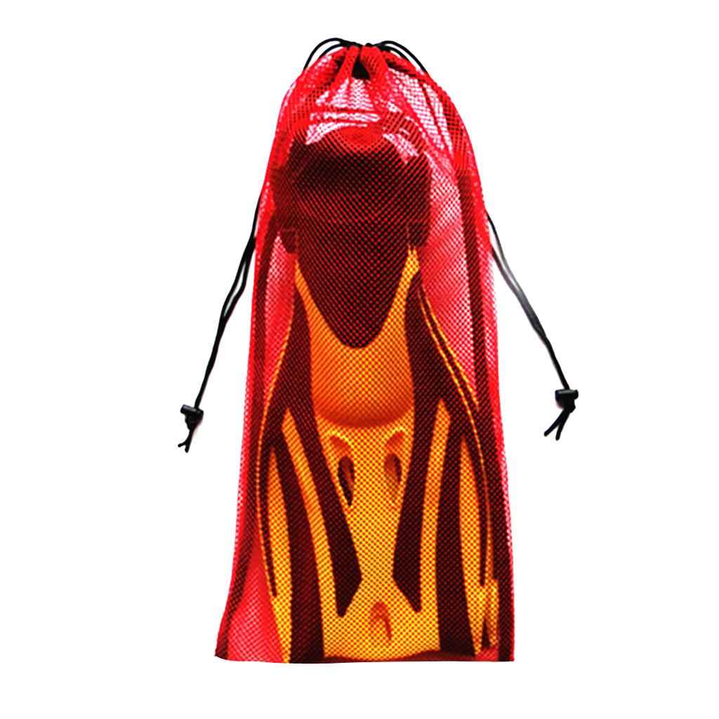 Mesh Drawstring Bag for Snorkeling Equipment Diving Fins Goggles Mask Red