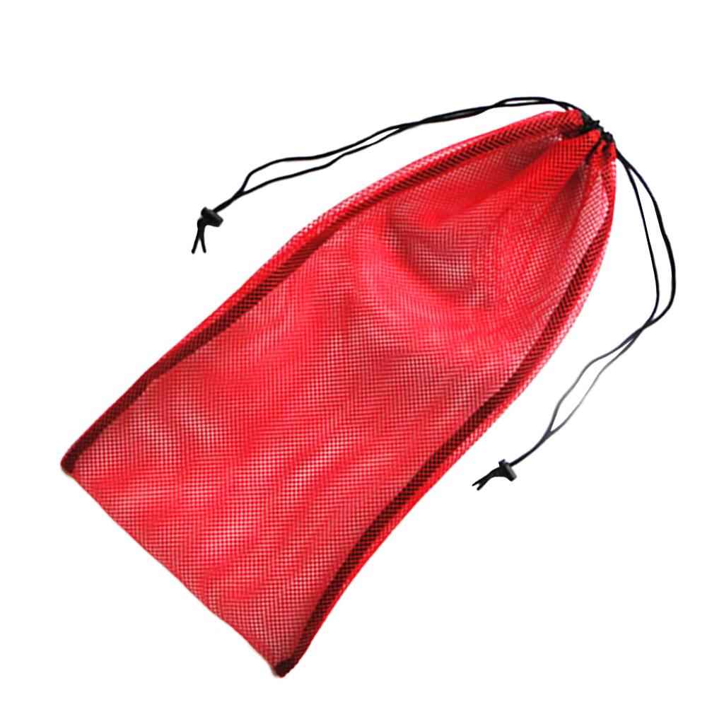 Mesh Drawstring Bag for Snorkeling Equipment Diving Fins Goggles Mask Red