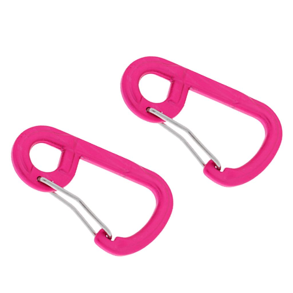 2 Pieces Climbing D-shape Carabiner Buckle Snap Clip Hook Keyring Hot Pink