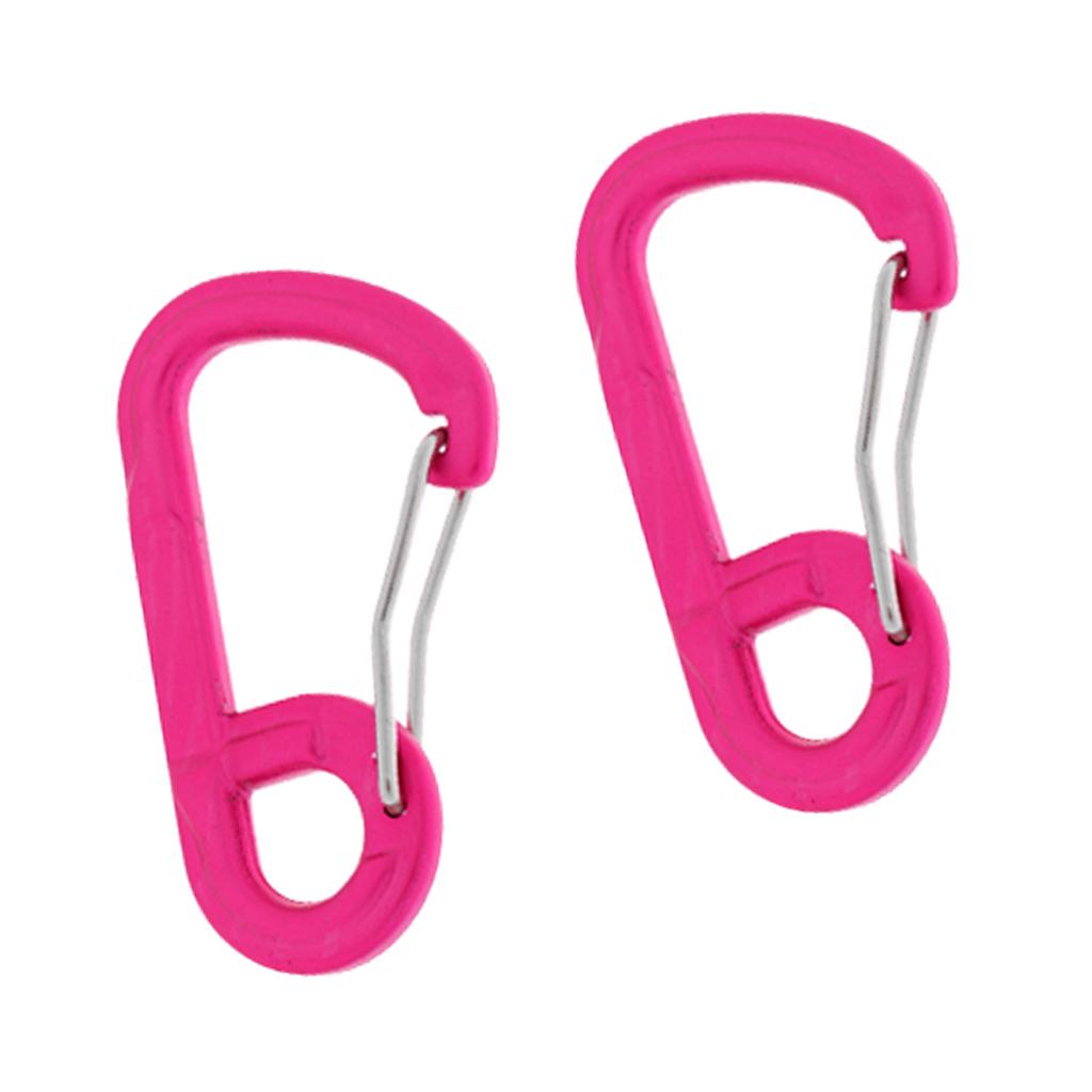 2 Pieces Climbing D-shape Carabiner Buckle Snap Clip Hook Keyring Hot Pink