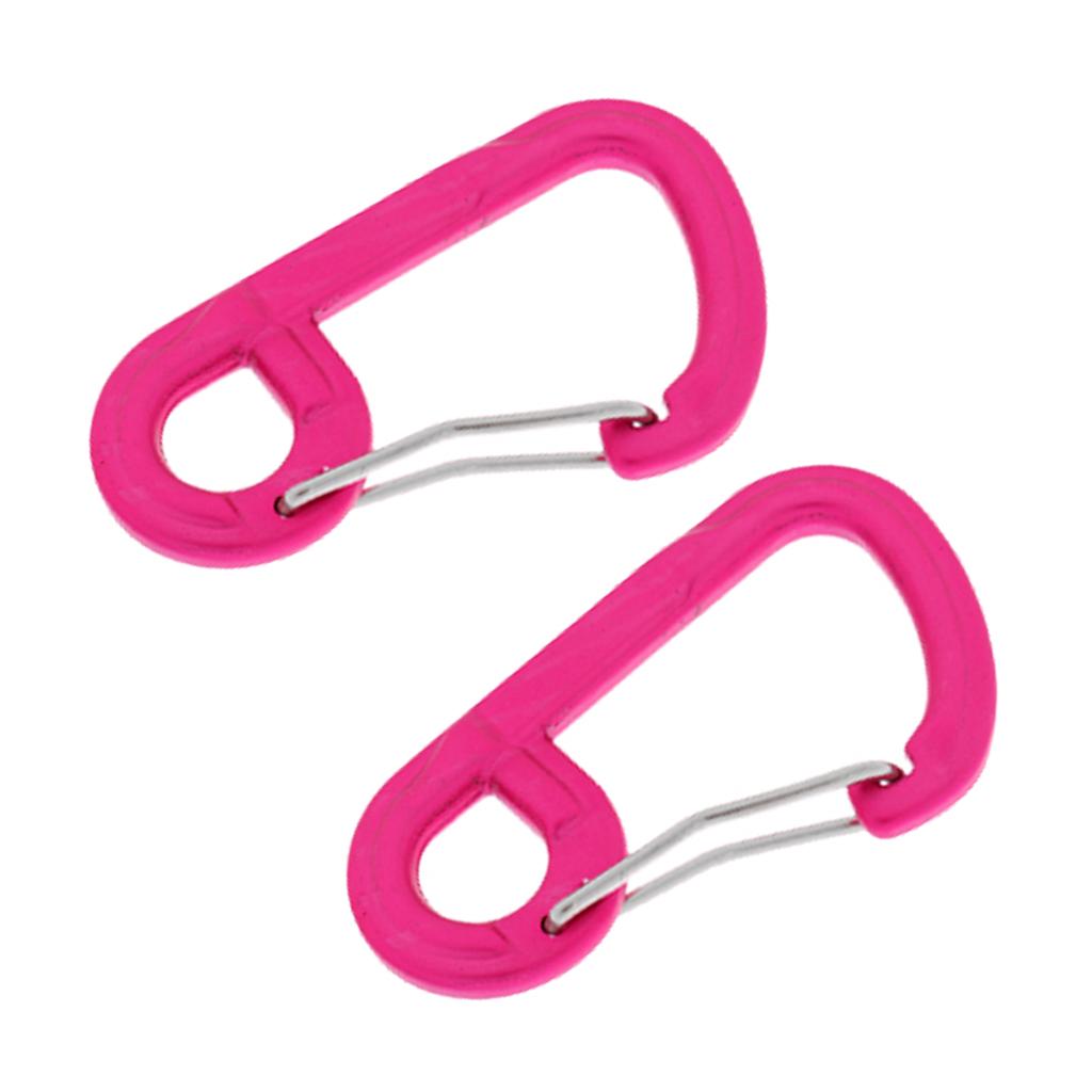 2 Pieces Climbing D-shape Carabiner Buckle Snap Clip Hook Keyring Hot Pink