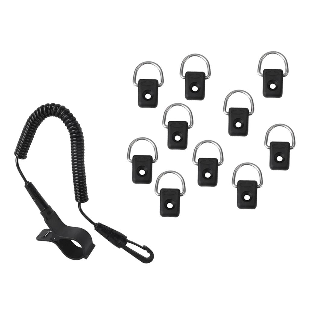 Elastic Kayak Canoe Paddle Leash + 10 Kayak D Ring Deck Fitting Accessories