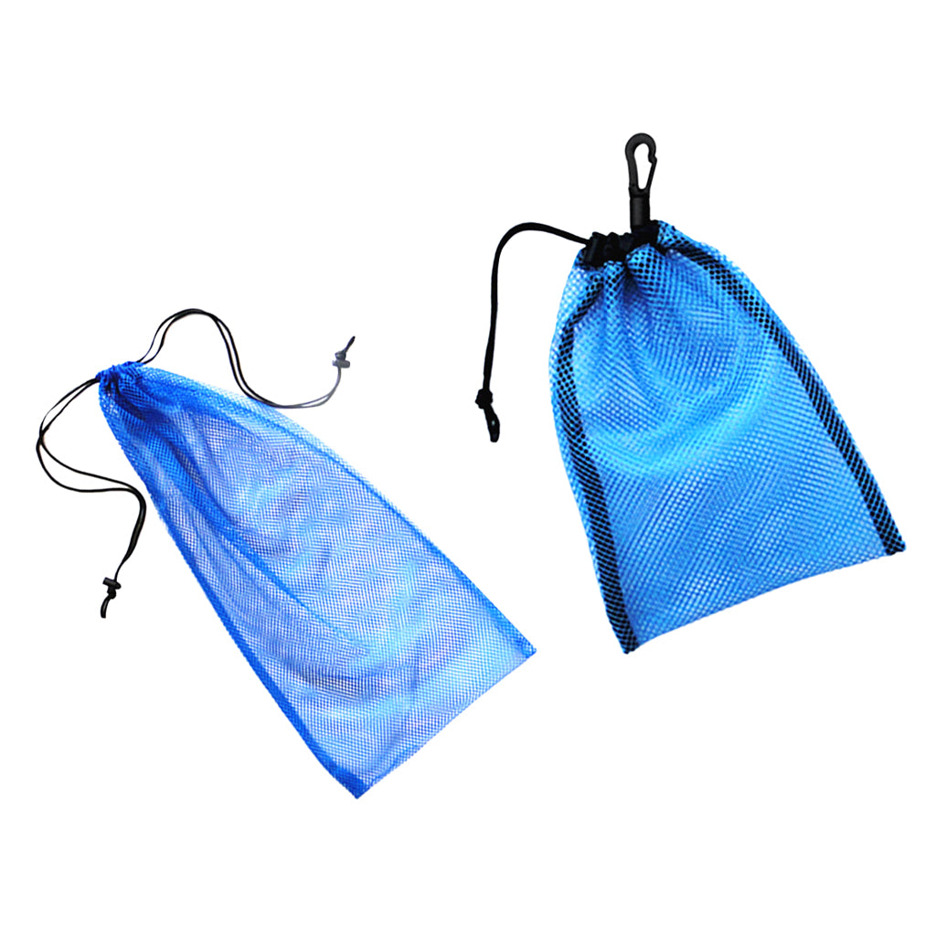2 Pieces Snorkel Scuba Dive Swim Mask  Flippers Storage Mesh Bag Blue
