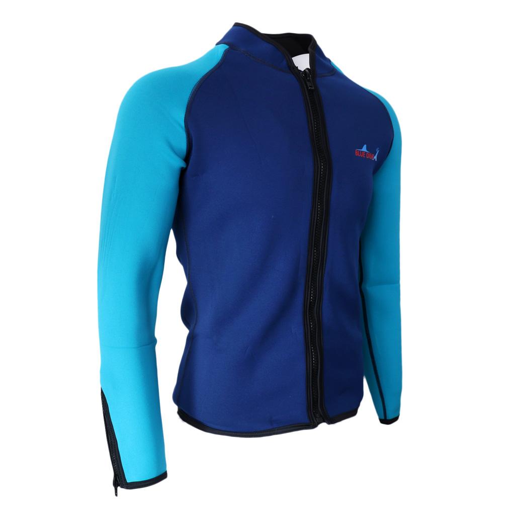 2mm Men Neoprene Scuba Diving Jacket Top Swimwear Wetsuits Navy Blue XL