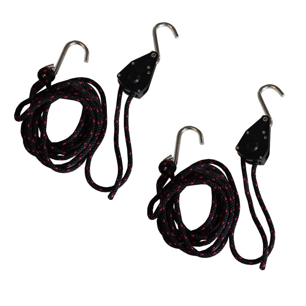 1Pair Black 8ft Ratchet Bow and Stern Tie Down Strap Canoe Kayak Accessories