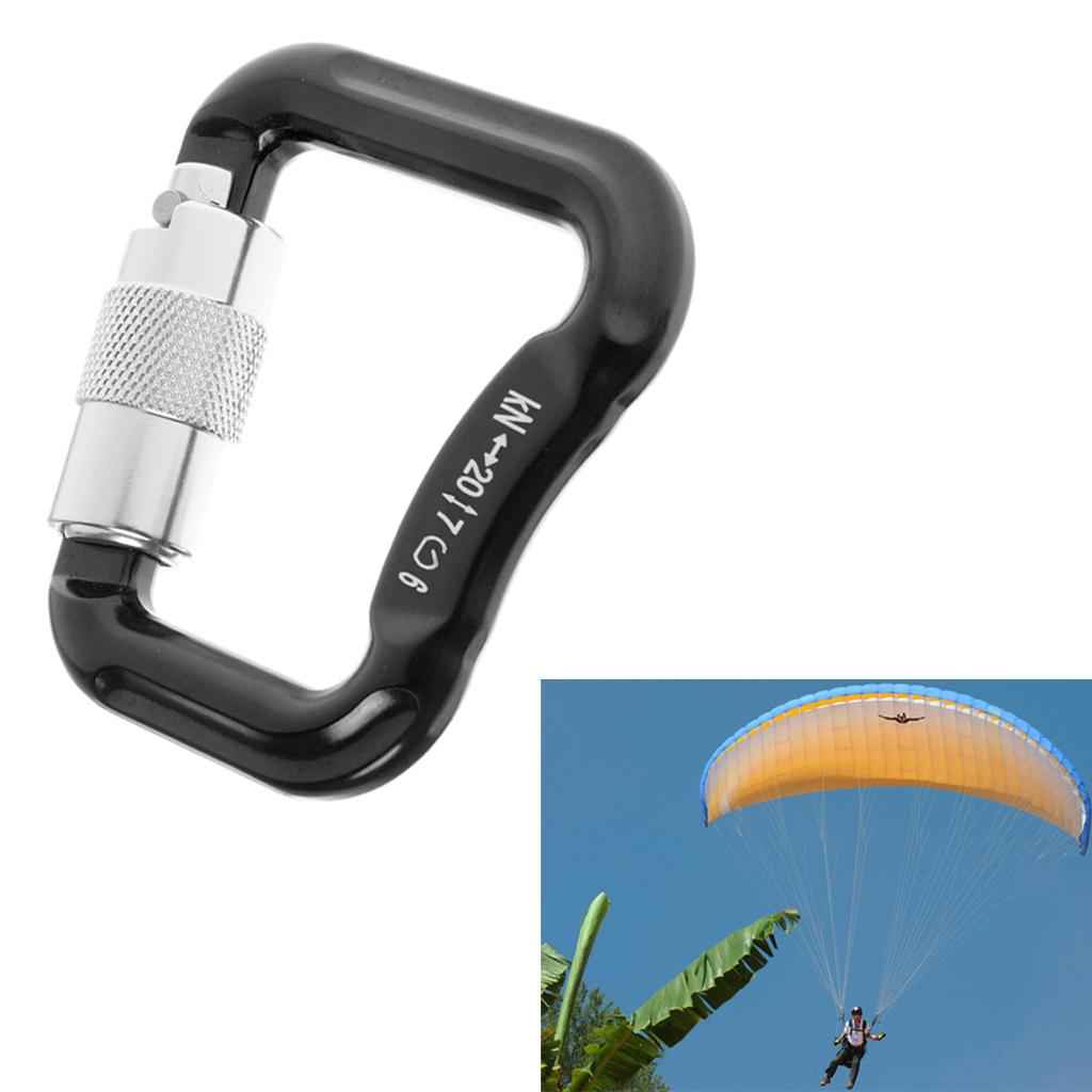 Outdoor 20KN Aluminum Alloy Caribiners for Paraglider Paragliding/Powered Paragliding Camping Buckle Rock Climbing Safety Rescue Gear- Black