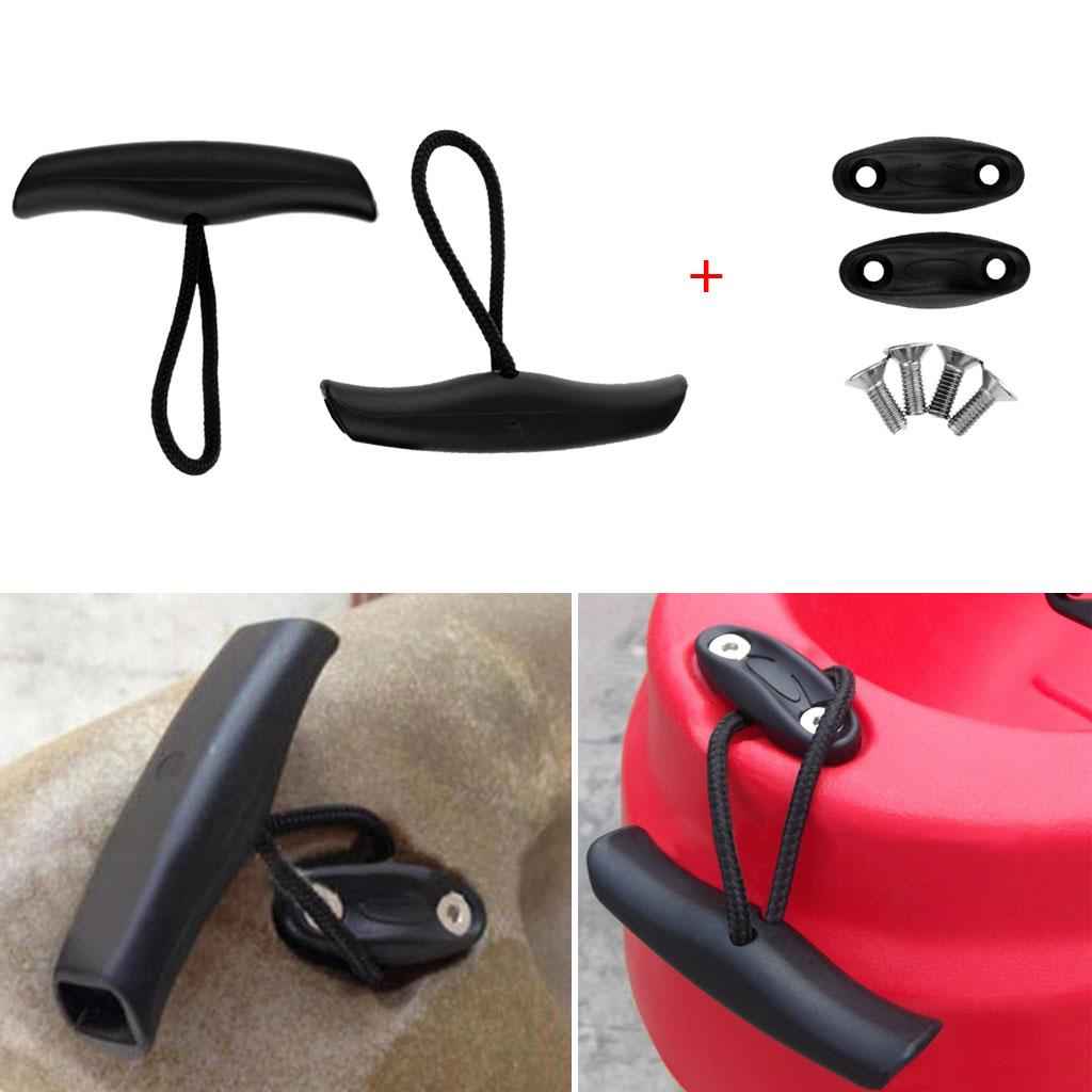 2 Pieces Canoe Kayak Boat Toggle Carry Handle Grip Replacement Cord Rope Accessories with Cord Rope & Screws for Easy Carrying - Black