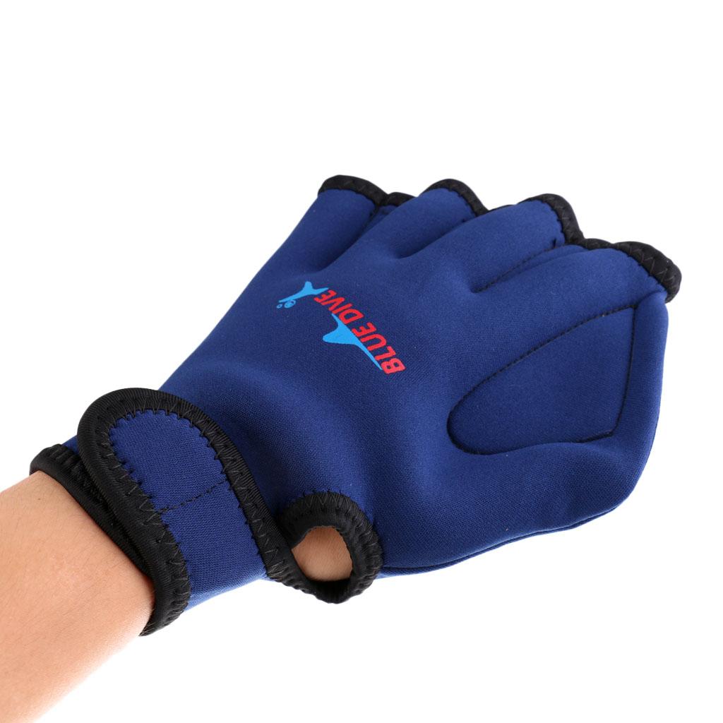 Swimming Diving Training Exercise Hand Paddle Webbed Gloves Neoprene Navy