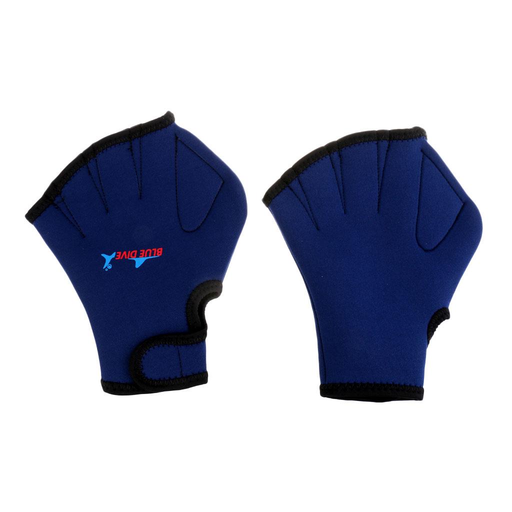 Swimming Diving Training Exercise Hand Paddle Webbed Gloves Neoprene Navy