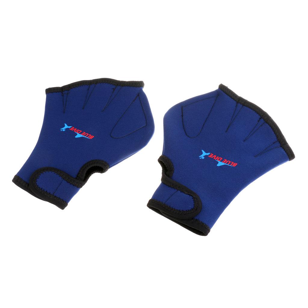 Swimming Diving Training Exercise Hand Paddle Webbed Gloves Neoprene Navy