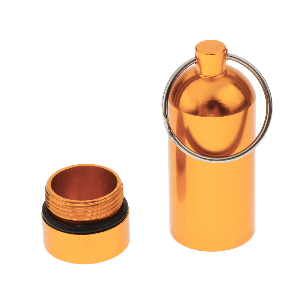 Waterproof Aluminum Pill Box Case Bottle Holder Keychain Container Gold