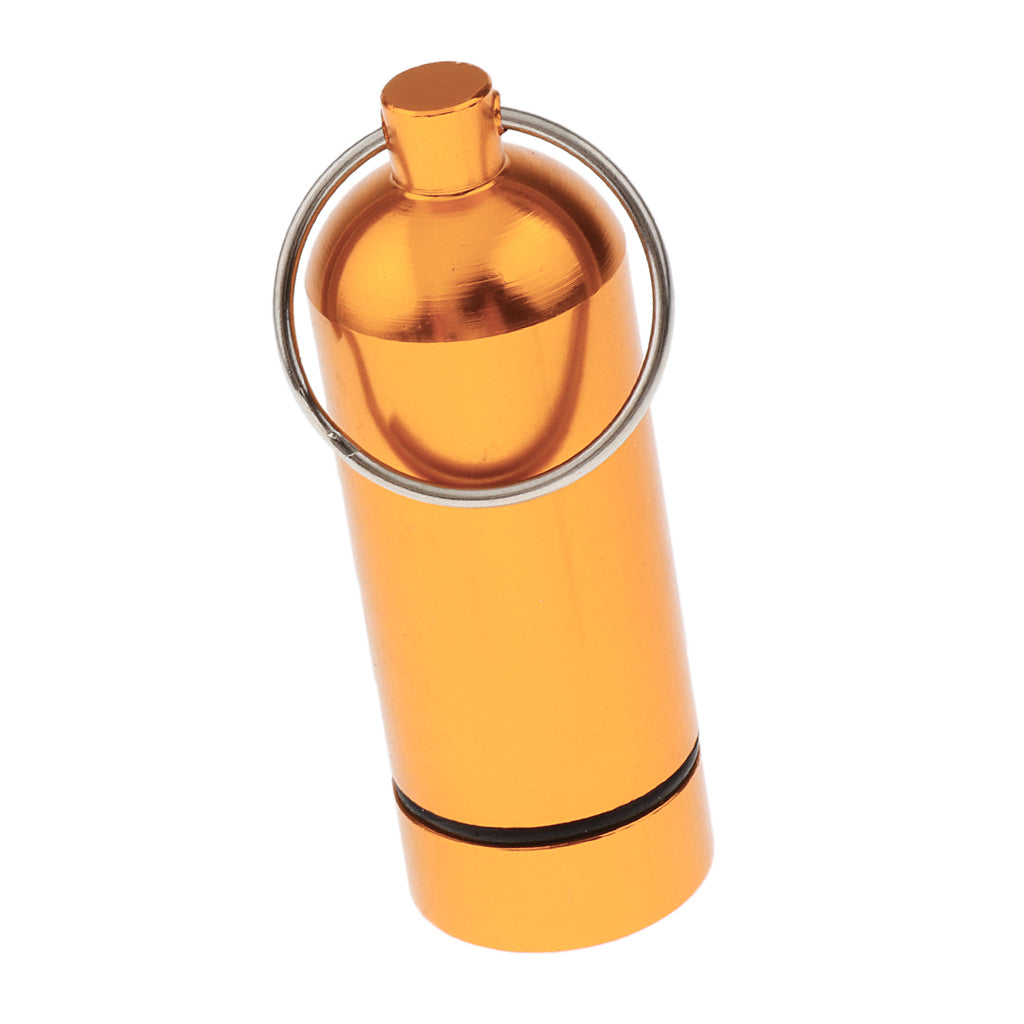 Waterproof Aluminum Pill Box Case Bottle Holder Keychain Container Gold