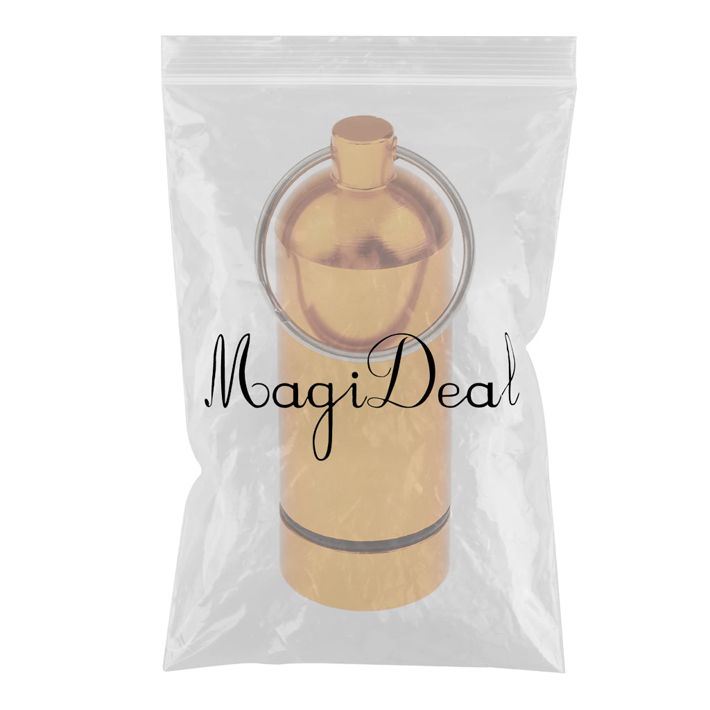 Waterproof Aluminum Pill Box Case Bottle Holder Keychain Container Gold
