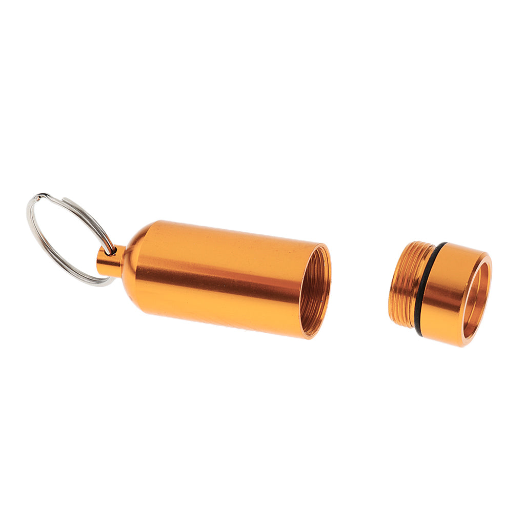 Waterproof Aluminum Pill Box Case Bottle Holder Keychain Container Gold