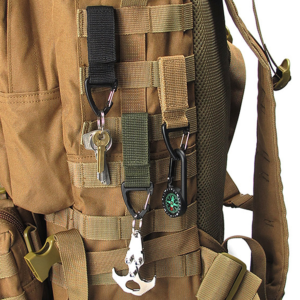 Outdoor Hiking Nylon Webbing Backpack Triangular Hanging Hook Khaki