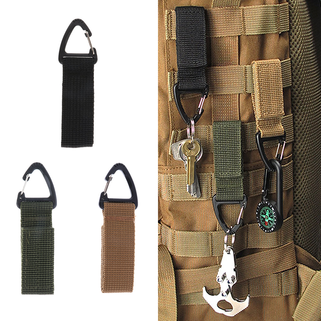 Outdoor Hiking Nylon Webbing Backpack Triangular Hanging Hook Khaki