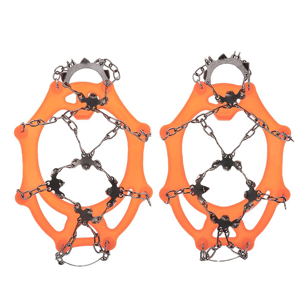 1 Pair Traction Cleats Ski Snow Ice Grip Spike Crampons 18 Teeth Orange L
