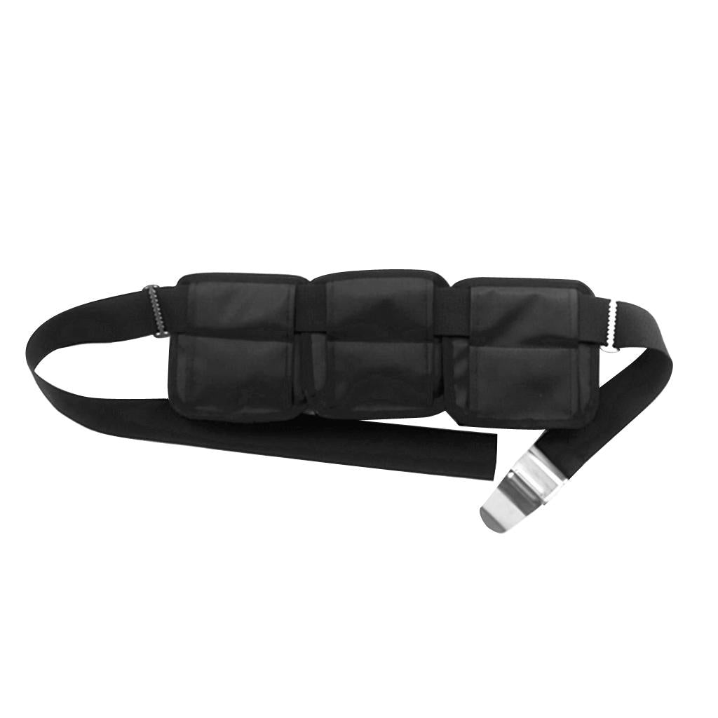 3 Pockets Scuba Diving Detachable Weight Belt Equipment with Buckle Black