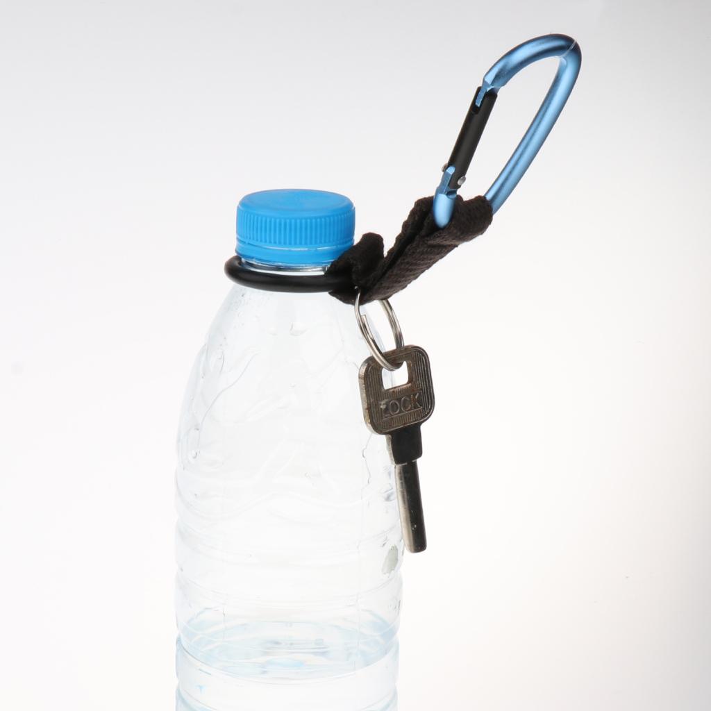 Hiking Travel Water Bottle Carabiner Clip Hook with Rubber Ring Light Blue