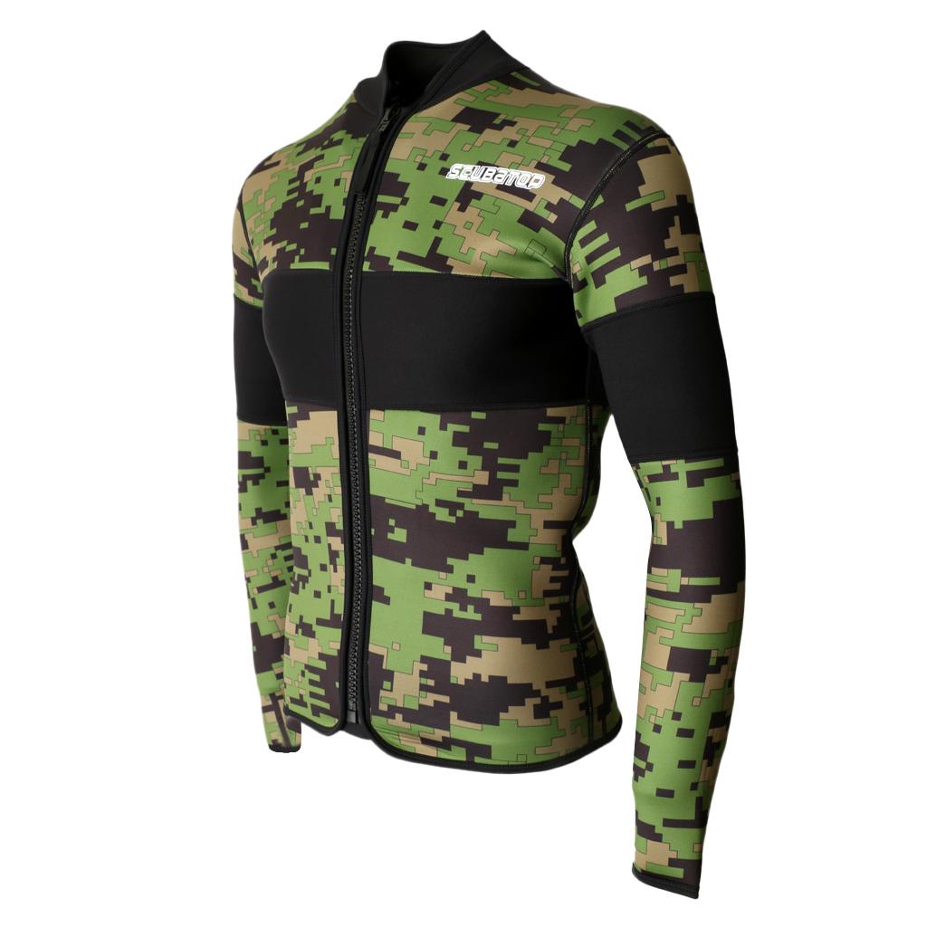 2.5mm Neoprene Green Camo Scuba Diving Wetsuit Top Snorkel Surf Jacket S