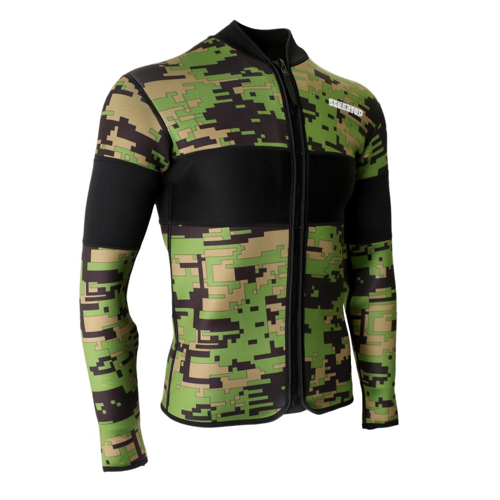 2.5mm Neoprene Green Camo Scuba Diving Wetsuit Top Snorkel Surf Jacket S