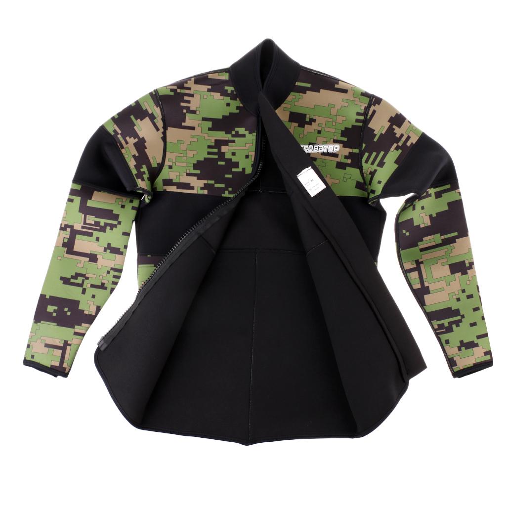 2.5mm Neoprene Green Camo Scuba Diving Wetsuit Top Snorkel Surf Jacket S