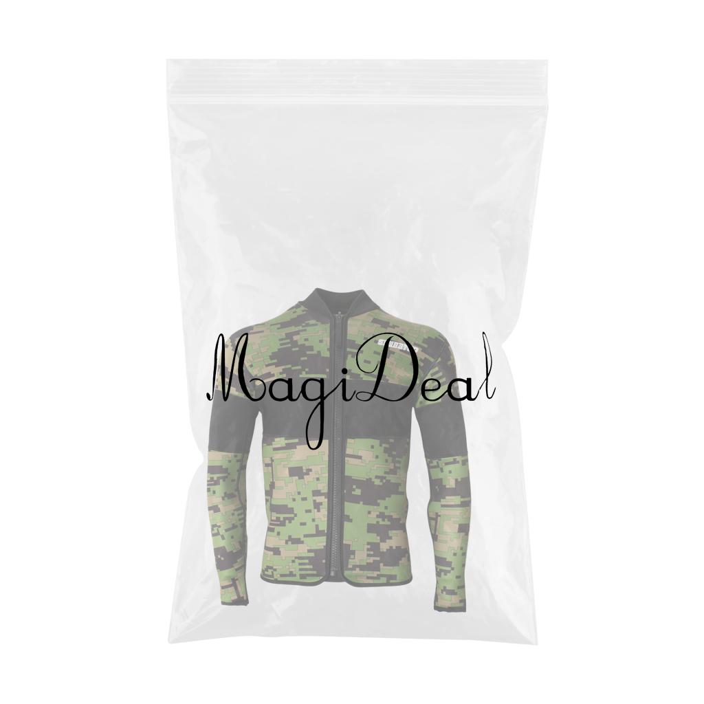 2.5mm Neoprene Green Camo Scuba Diving Wetsuit Top Snorkel Surf Jacket S