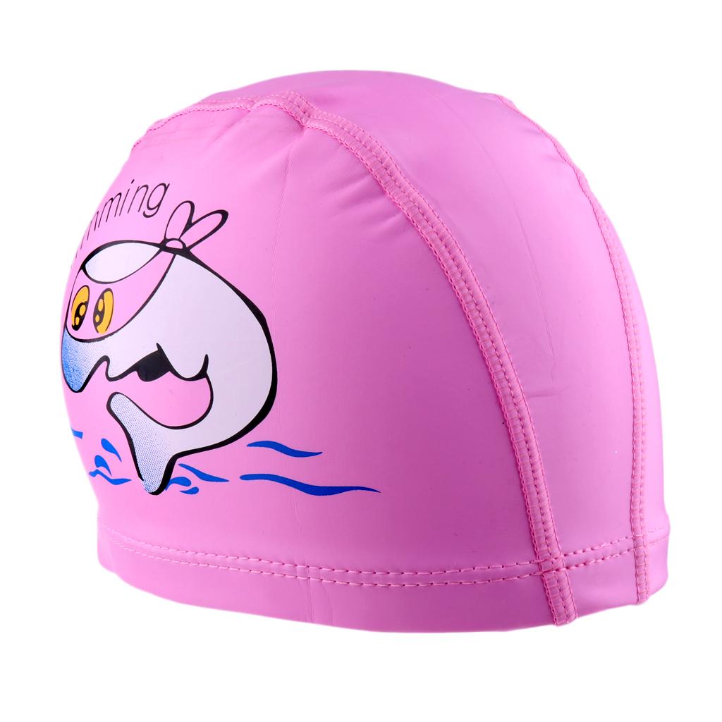 Children's Waterproof Cartoon Dolphin Swimming Cap Ear Protection Pink