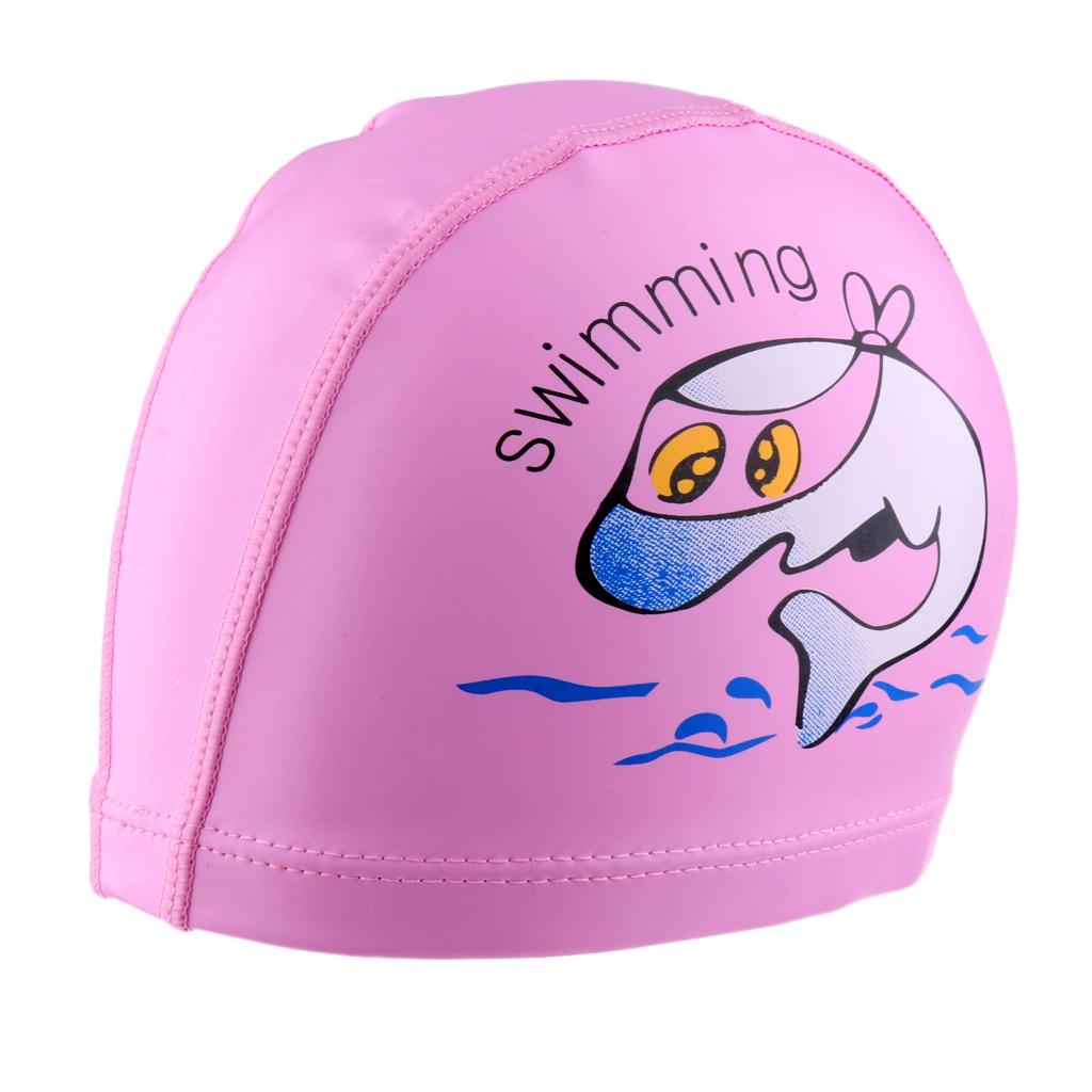 Children's Waterproof Cartoon Dolphin Swimming Cap Ear Protection Pink