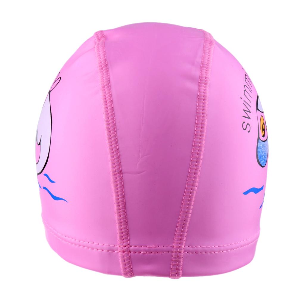 Children's Waterproof Cartoon Dolphin Swimming Cap Ear Protection Pink