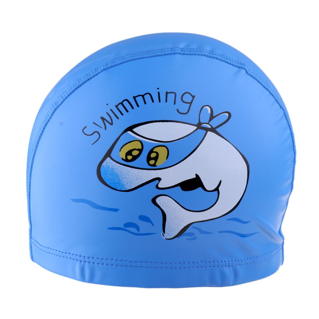 Children's Waterproof Cartoon Dolphin Swimming Cap Ear Protection Blue