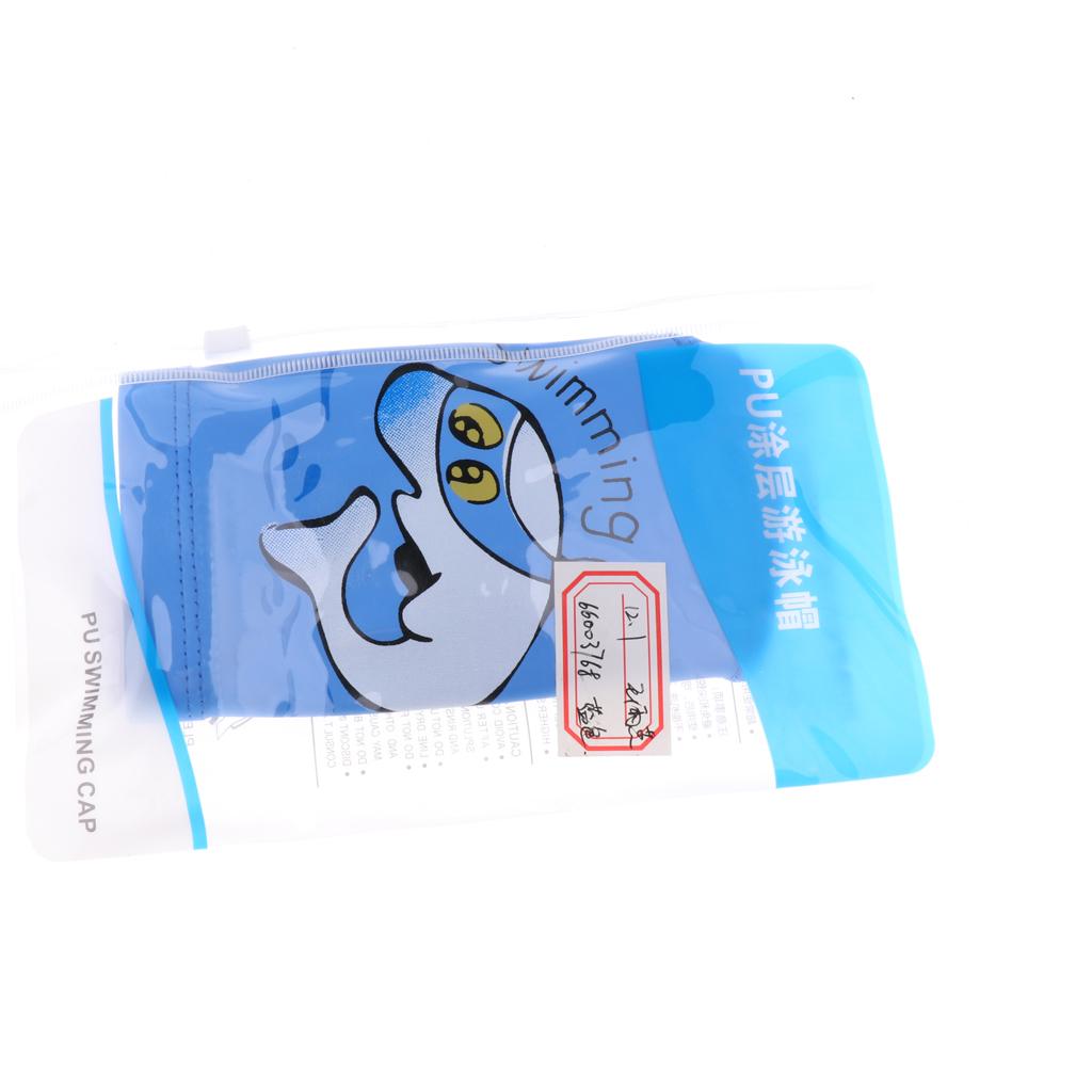 Children's Waterproof Cartoon Dolphin Swimming Cap Ear Protection Blue