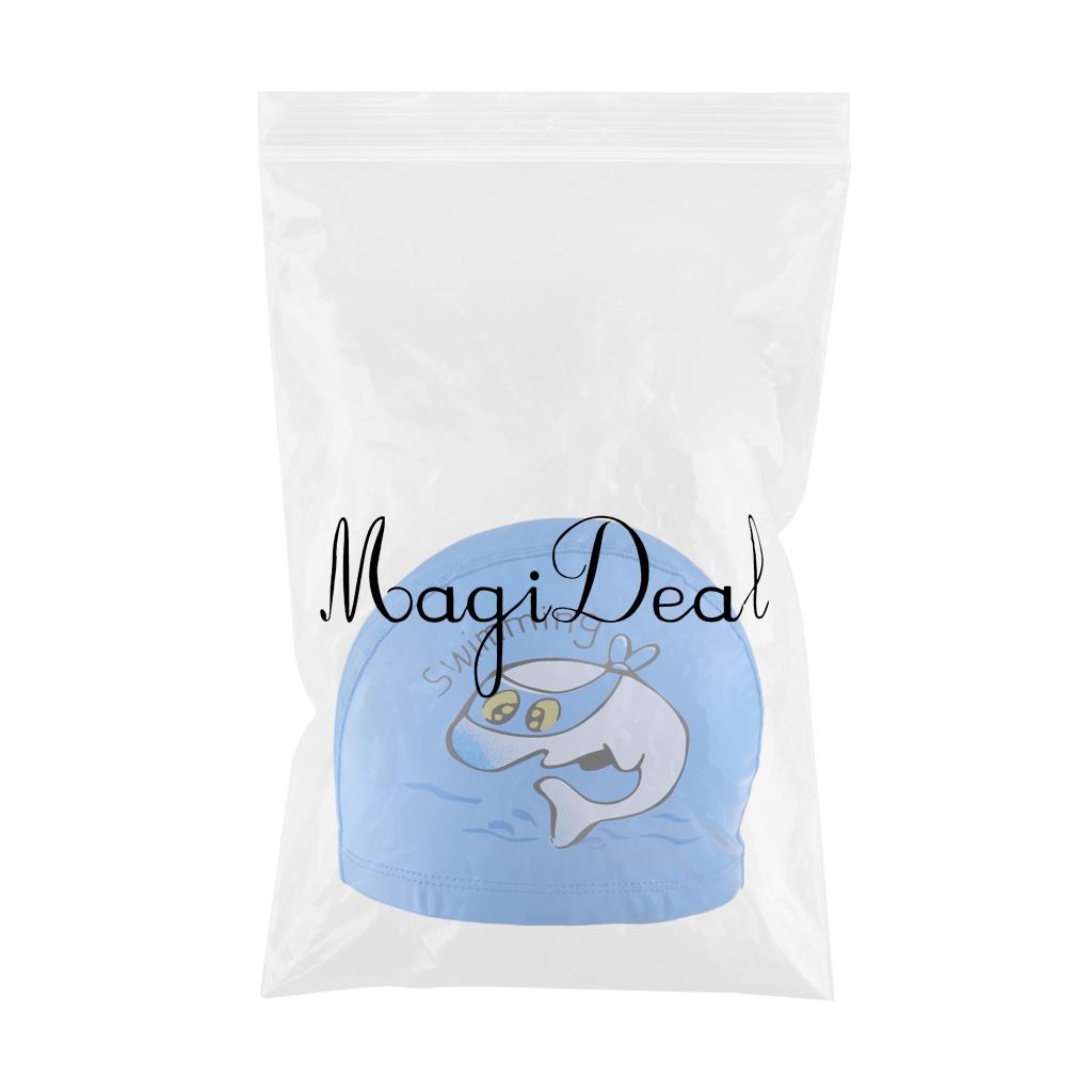 Children's Waterproof Cartoon Dolphin Swimming Cap Ear Protection Blue
