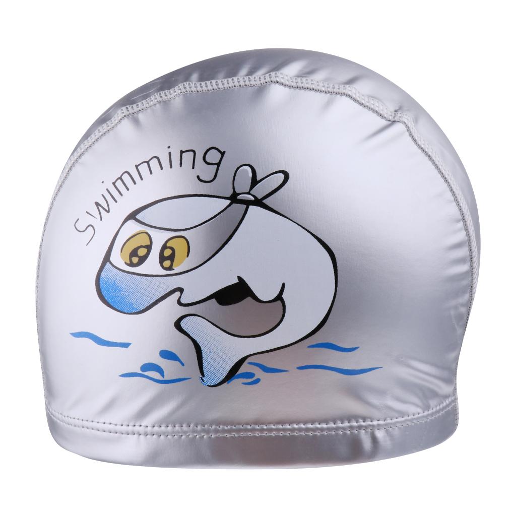 Children's Waterproof Cartoon Dolphin Swimming Cap Ear Protection Silver