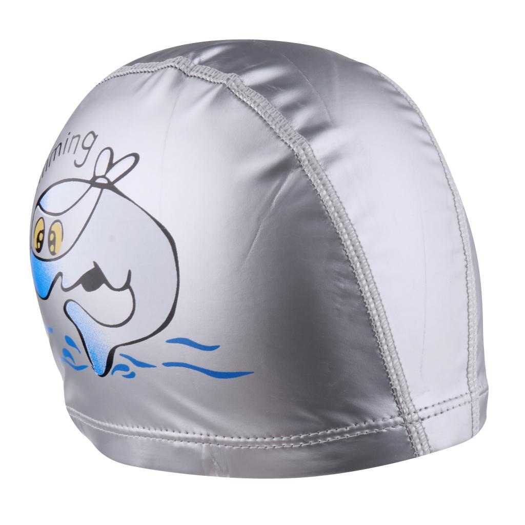 Children's Waterproof Cartoon Dolphin Swimming Cap Ear Protection Silver