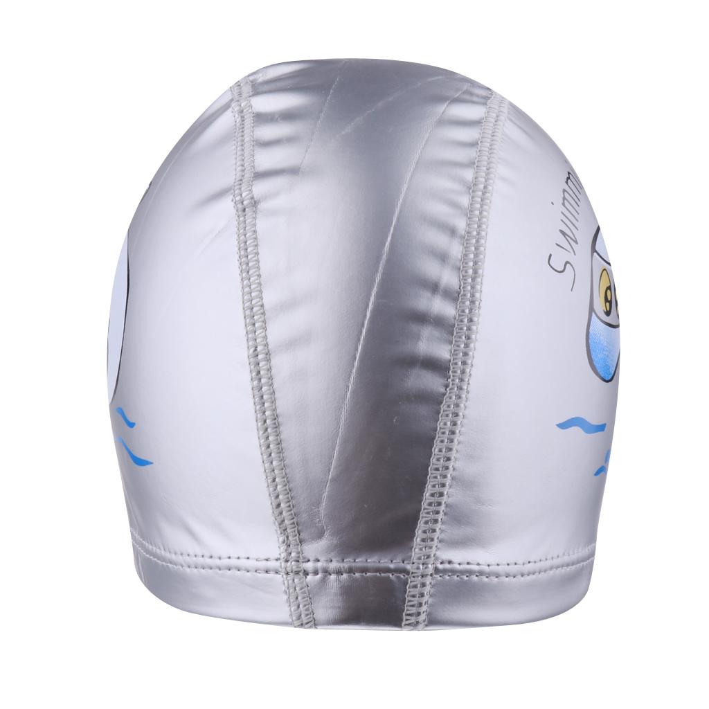 Children's Waterproof Cartoon Dolphin Swimming Cap Ear Protection Silver