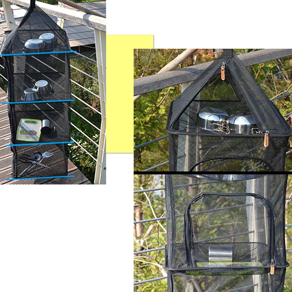 Folding Portable Outdoor Hanging Mesh Drying 4 Tier Storage Basket Organizer