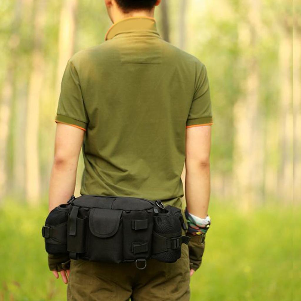 Outdoor Hiking Double Water Bottle Waist Bag Fanny Pack Black