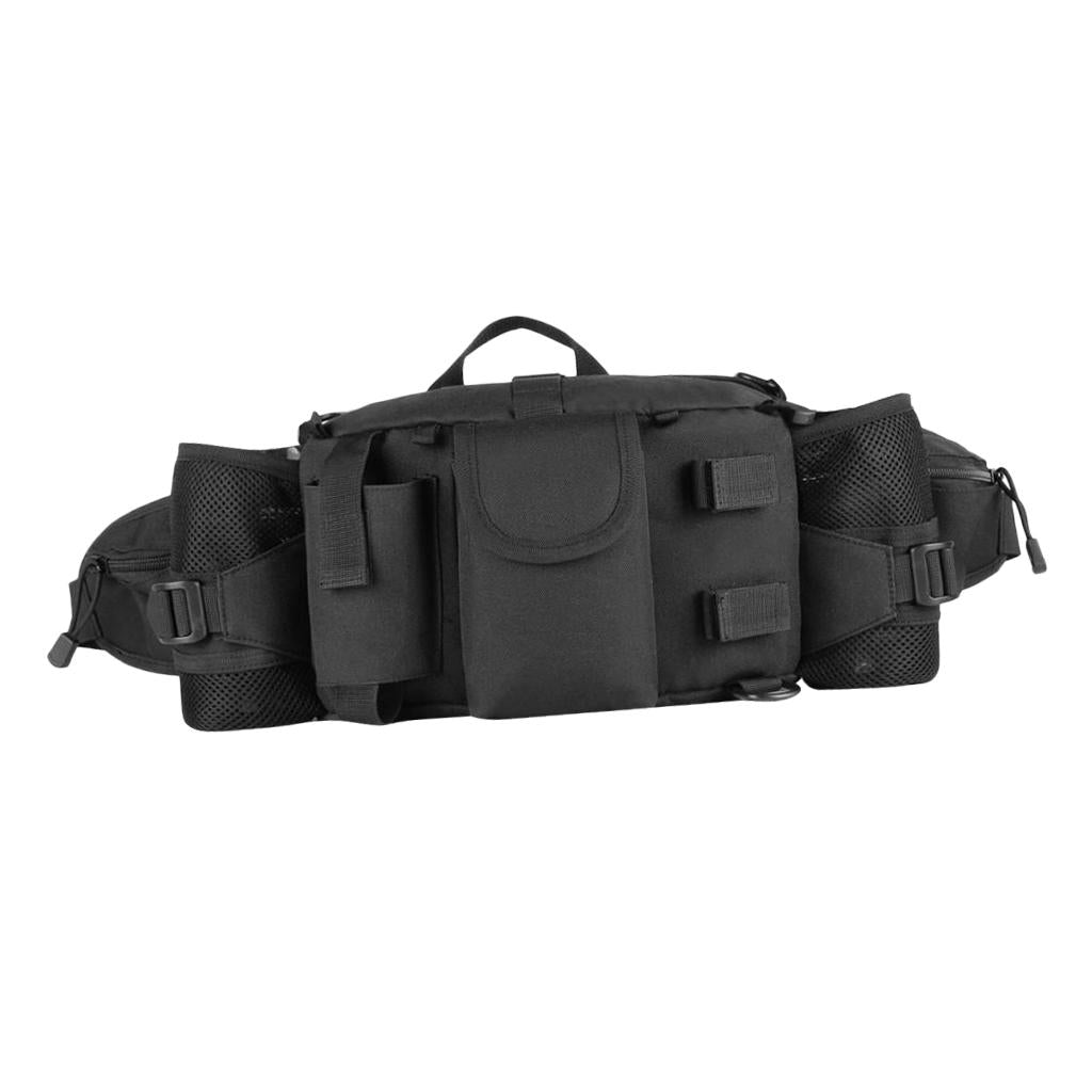 Outdoor Hiking Double Water Bottle Waist Bag Fanny Pack Black