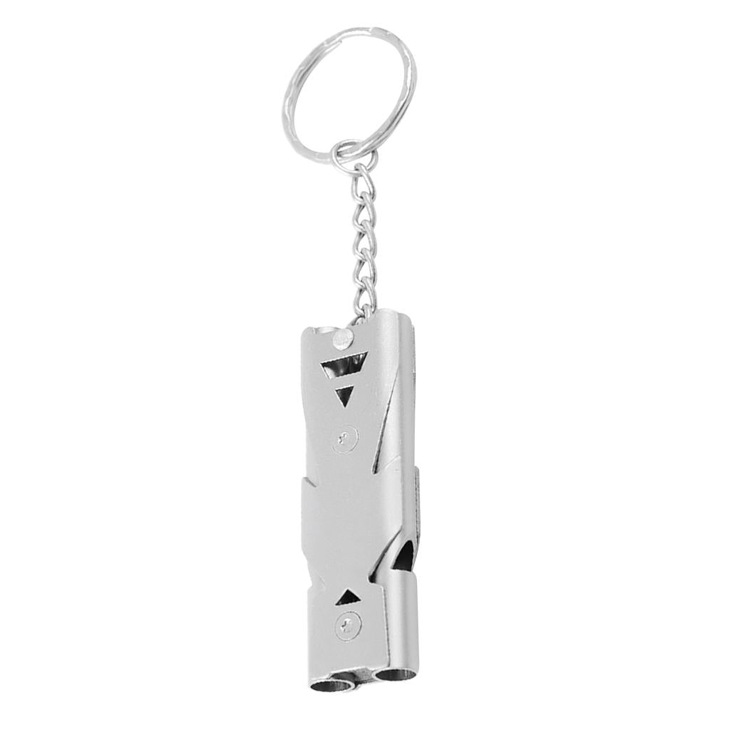 Double Pipe High Decibel Outdoor Camping Survival Emergency Whistle Silver