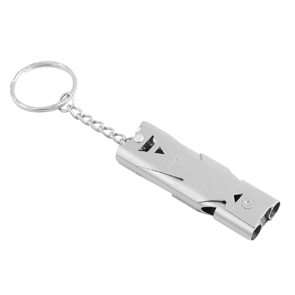 Double Pipe High Decibel Outdoor Camping Survival Emergency Whistle Silver
