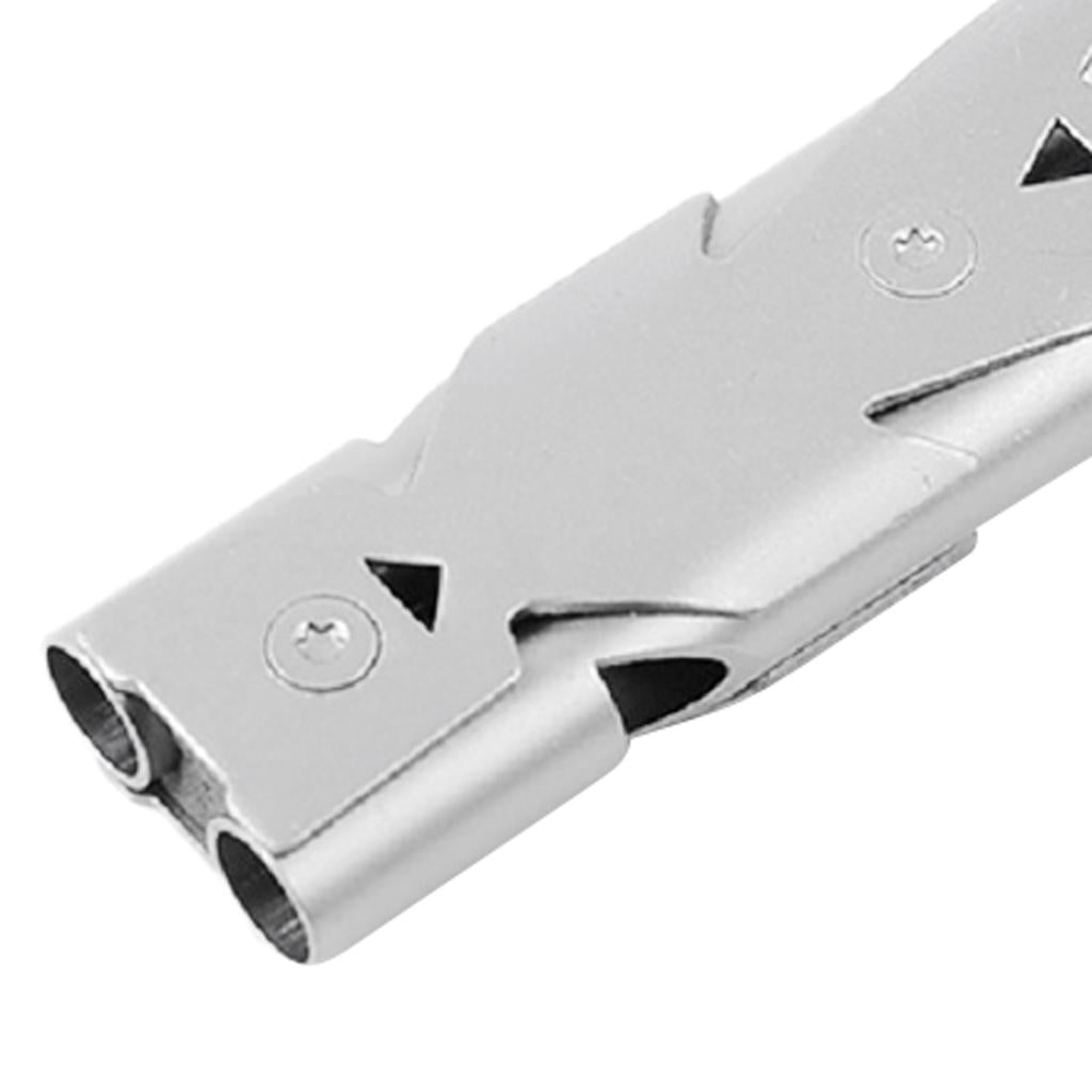 Double Pipe High Decibel Outdoor Camping Survival Emergency Whistle Silver