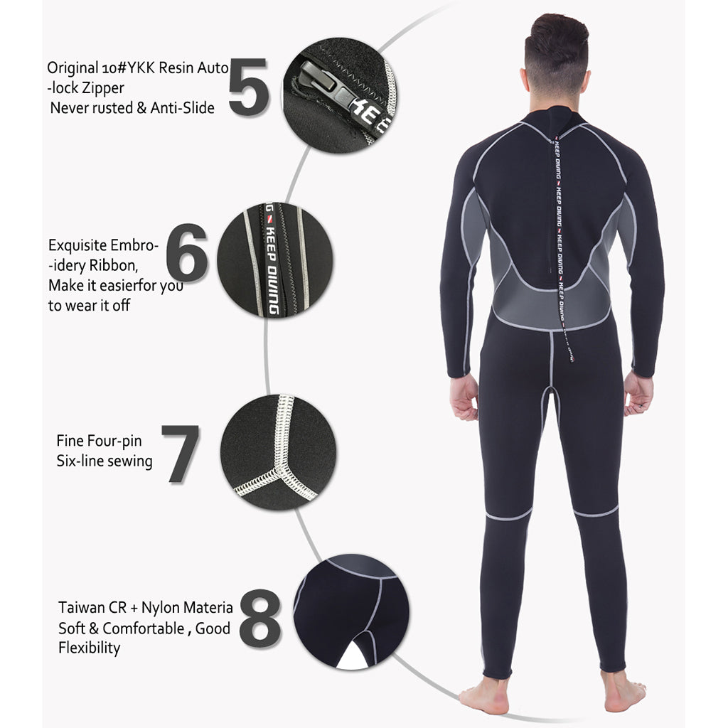 Stretchy Warm 3mm Neoprene Mens Full Body Wetsuit Dive Scuba Snorkeling 2XL