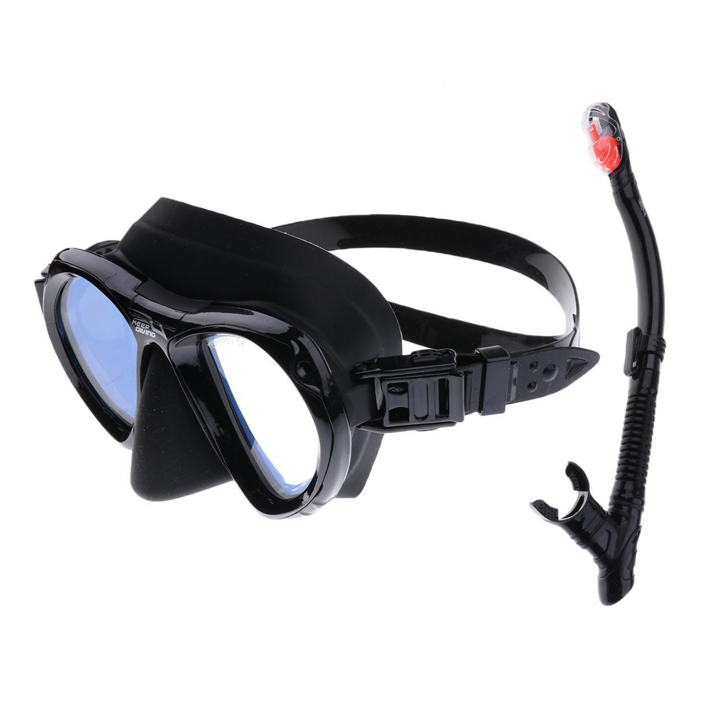 Scuba Diving Snorkeling Swimming Mask and Dry Snorkel Set Dive Gear Black