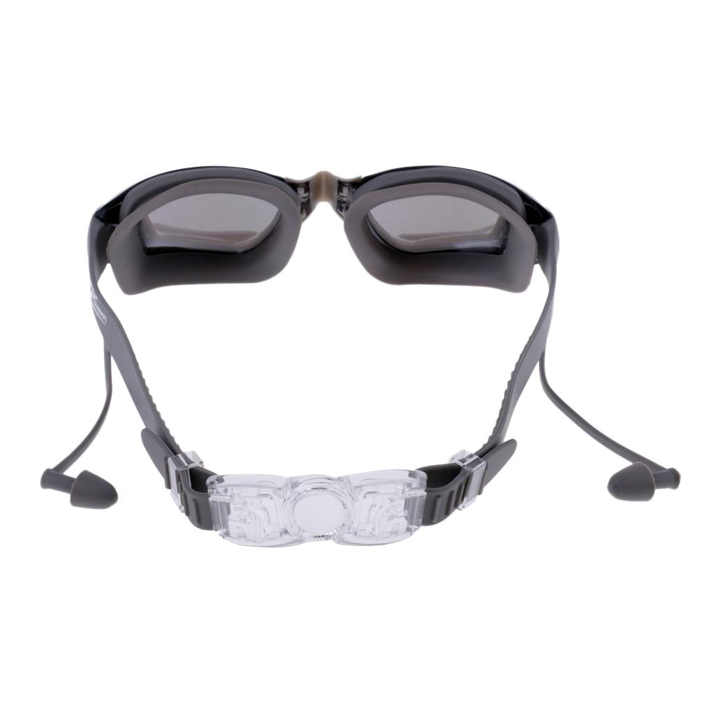 Anti Fog Swimming Goggles with Case + Swim Cap + Nose Clip + Ear Plugs Grey