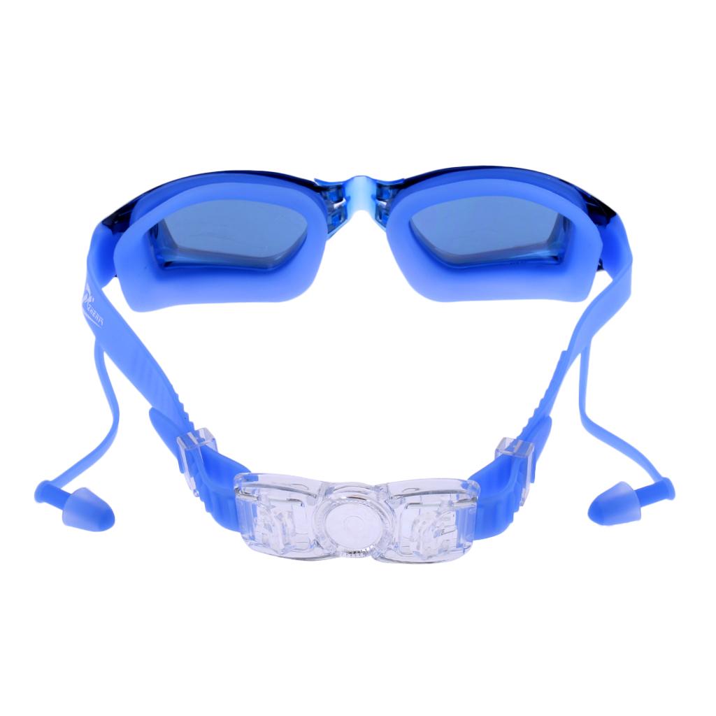 Anti Fog Swimming Goggles with Case + Swim Cap + Nose Clip + Ear Plugs Blue