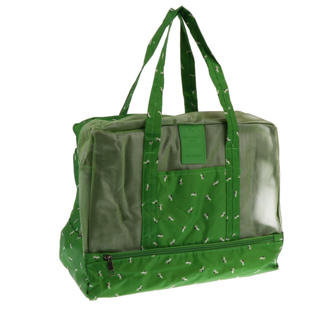 Swimming Mesh Beach Bag Tote with Waterproof Compartment Green and Doggie